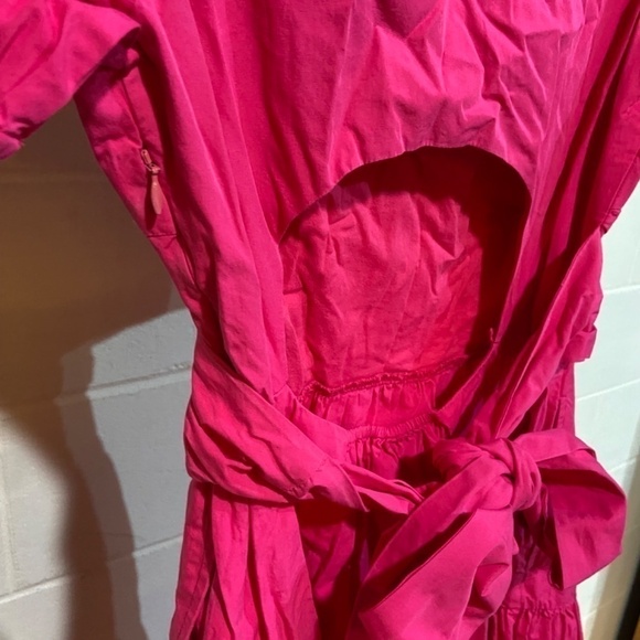 Soludos Women Palermo Dress MEDIUM Pink Raspberry Puff Sleeves Party Midi Cotton - Picture 6 of 7